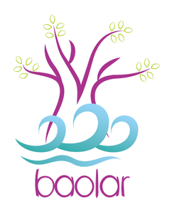 Logotipo de Baolar: árbol violeta sobre olas azules